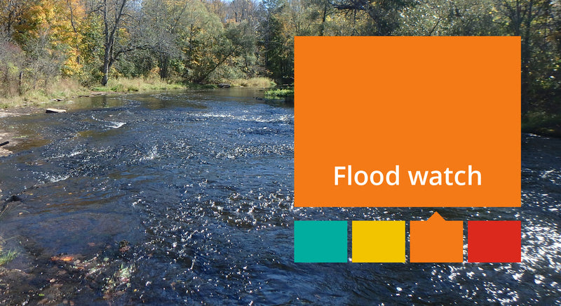 flood watch graphic - high water on a creek
