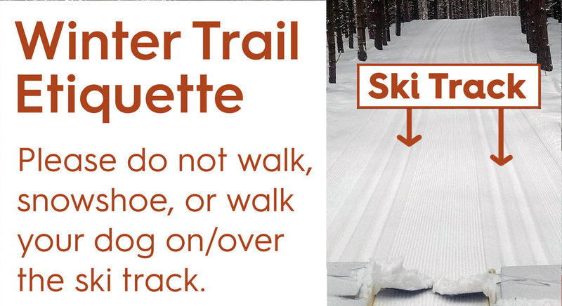 Photo of cross-conutry ski tracks. Winter Trail Etiquette. 