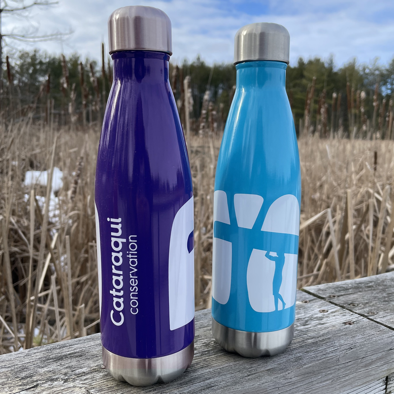 two water bottles with canoe logos