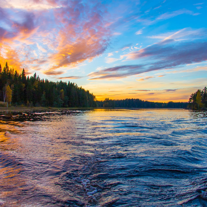 lake view with sunset